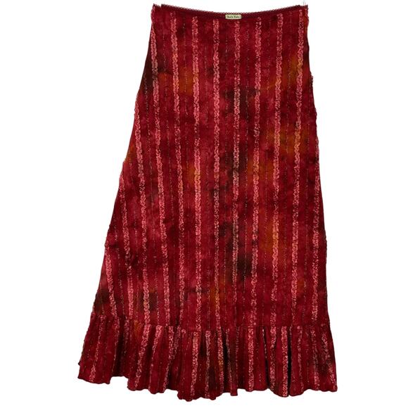 NWOT PETIT POIS Skirt S Red Tie-Dye Ruffle-Metallic-Sparkle-Stripe A-Line Tiered - Picture 1 of 5